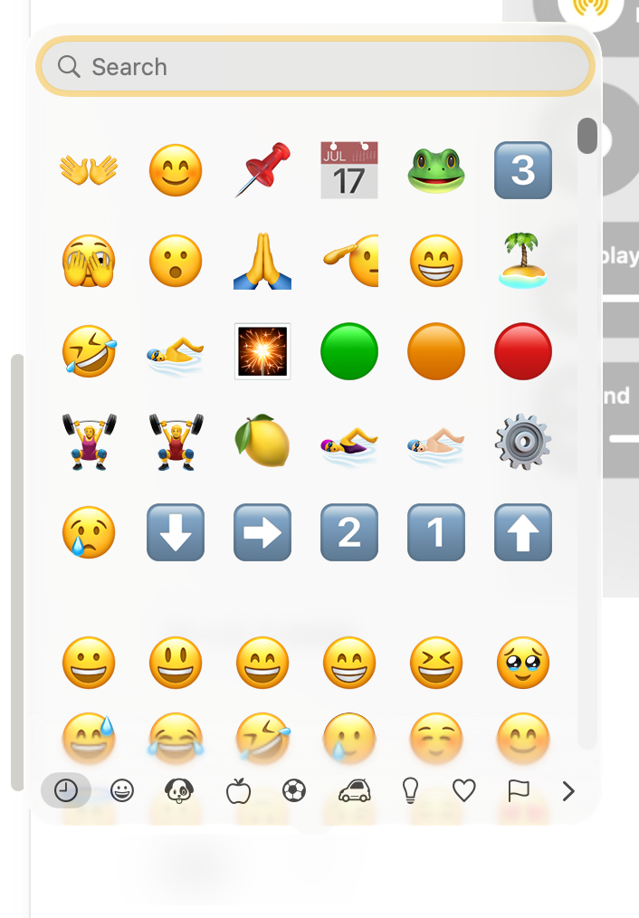 macOS Emoji and special character picker opened with fn+E shortcut