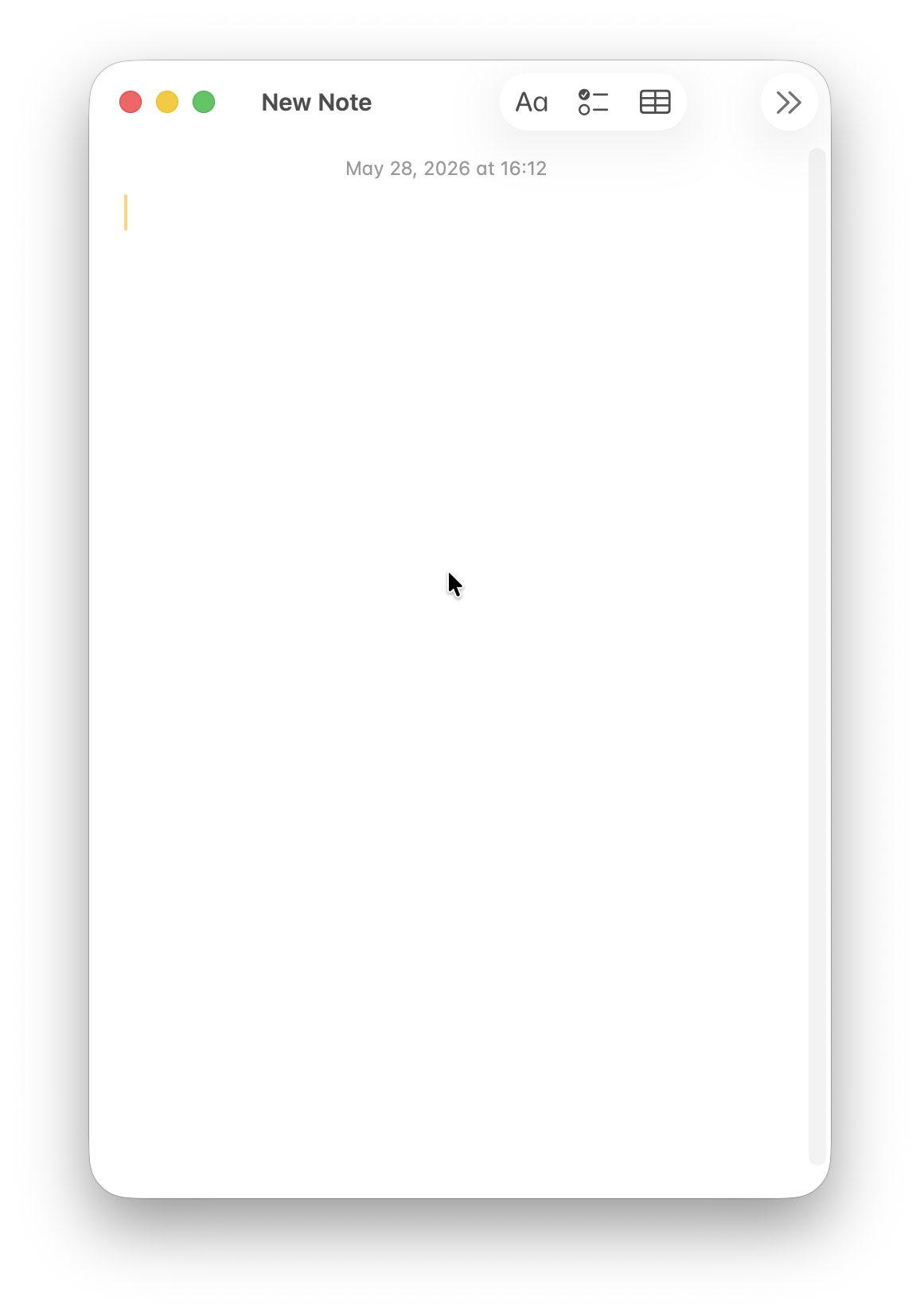 macOS Quick Note floating window opened with fn+Q shortcut
